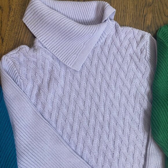 (3) Lands' End cable knit split cowl neck sweaters size M Tall women's - Picture 4 of 8